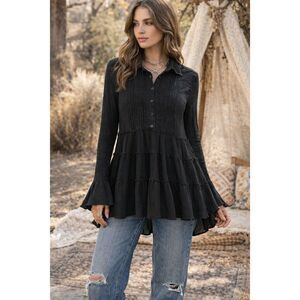 Denim & Supply Y2K Cotton Gauzy Crinkle Fit & Flare shirt sz S Romantic Goth Boh